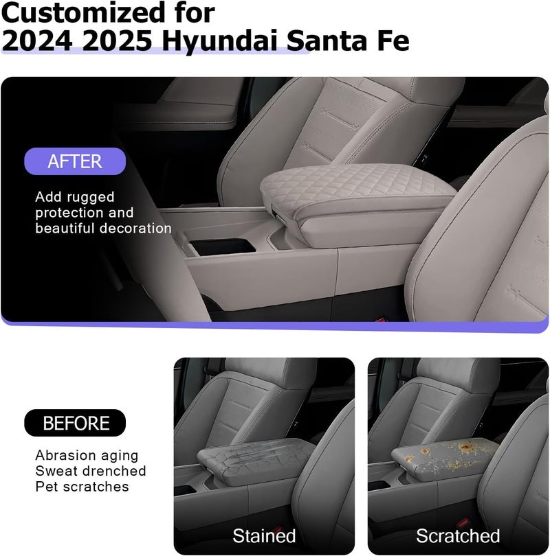 LUWU Center Console Cover Compatible with 2024 2025 2026 Hyundai Santa Fe Accessories Santa Fe Armrest Cover 2025 2026 Santa Fe SE/SEL/XRT/Limited/Calligraphy Armrest Console Cover Soft Leather(Thick Gray) - Image 2